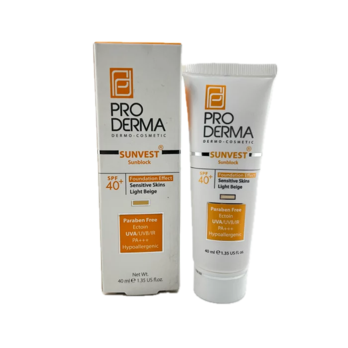 کرم ضد آفتاب رنگی با SPF40 مناسب برای پوست حساس بژ روشن ProDerma