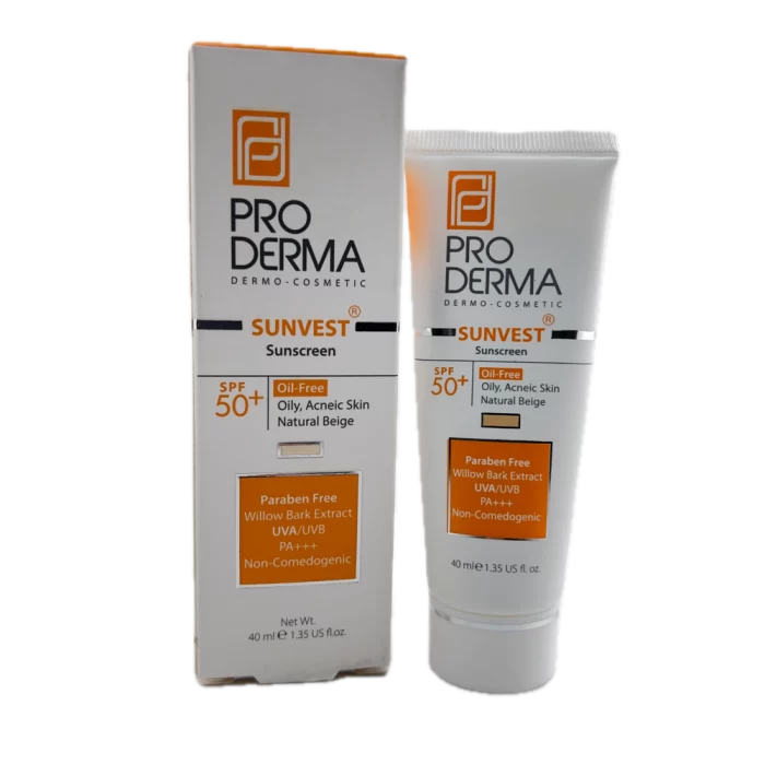 کرم ضد آفتاب رنگی با SPF50 مناسب برای پوست چرب بژ طبیعیProDerma