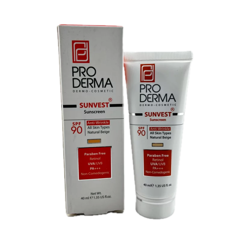 کرم ضد آفتاب رنگی و ضد چروک با SPF90 مناسب برای انواع پوست بژ طبیعی ProDerma