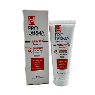 کرم ضد آفتاب رنگی و ضد چروک با SPF90 مناسب برای انواع پوست بژ طبیعی ProDerma