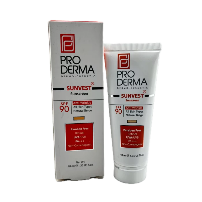 کرم ضد آفتاب رنگی و ضد چروک با SPF90 مناسب برای انواع پوست بژ طبیعی ProDerma