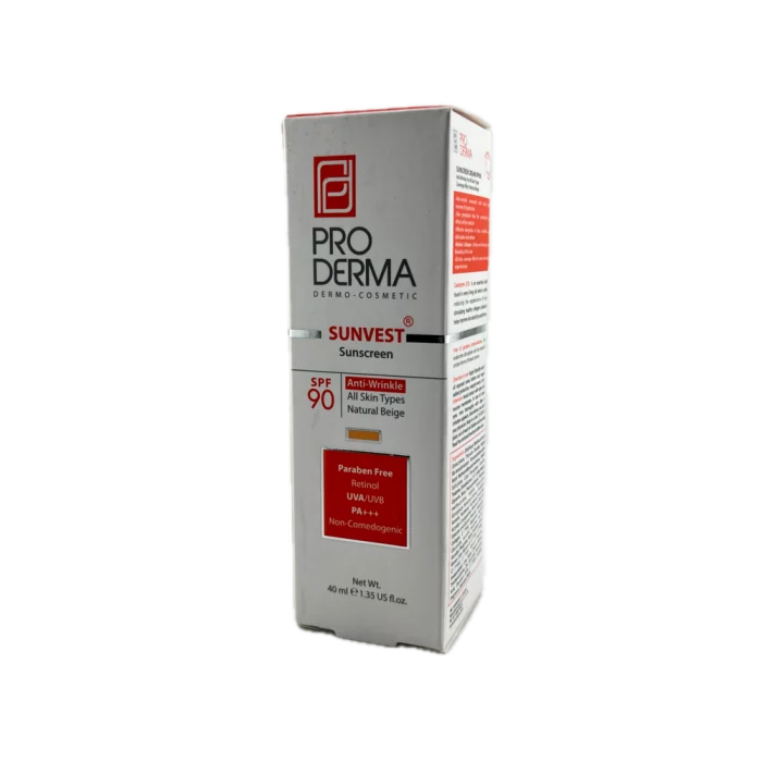 کرم ضد آفتاب رنگی و ضد چروک با SPF90 مناسب برای انواع پوست بژ طبیعی ProDerma