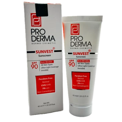 کرم ضد آفتاب و ضد چروک SPF90 مناسب برای انواع پوست بدون رنگ ProDerma