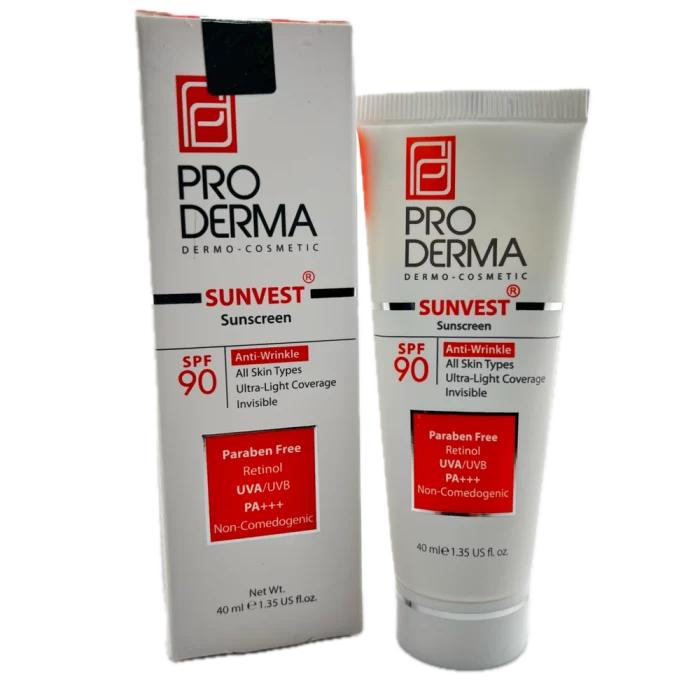 کرم ضد آفتاب و ضد چروک SPF90 مناسب برای انواع پوست بدون رنگ ProDerma