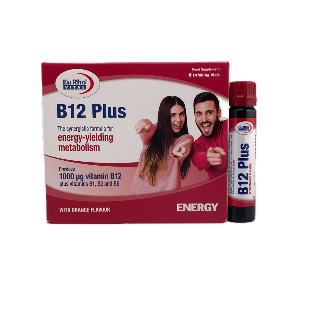 ویال خوراکی ویتامین B12 پلاس یوروویتال Eurho Vital بسته 6 عددی ویال ویتامین B12 پلاس یوروویتال