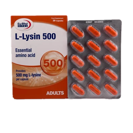 مکمل های یوروویتال کپسول یوروویتال مدل Vital L Lysin 500 میلی گرم بسته 30 عدد EuRho VITAL