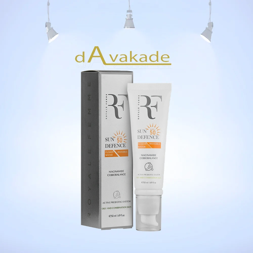 کرم ضد آفتاب فیوژن واتر RF مدل Sun Defence SPF50 بژ روشن مخصوص پوست چرب و مختلط