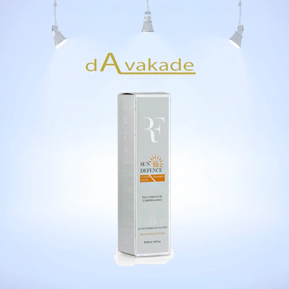 کرم ضد آفتاب فیوژن واتر آر اف RF مدل Sun Defence SPF50 بی‌رنگ مخصوص پوست خشک و حساس